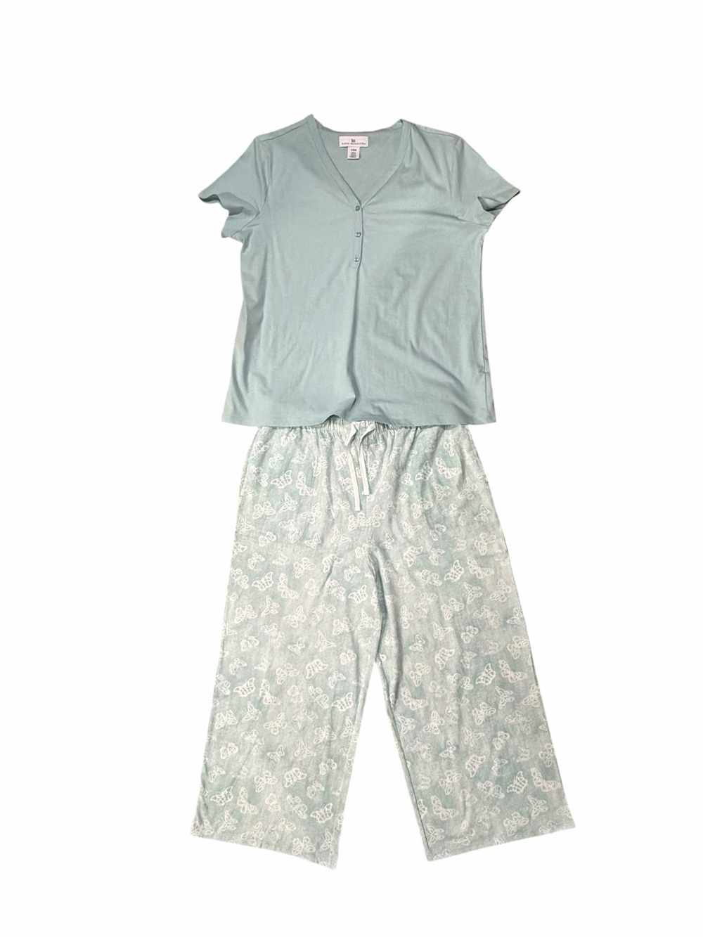 Karen Neuburger Light Blue/Green Short-Sleeve Pajama Set with Printed Pants L